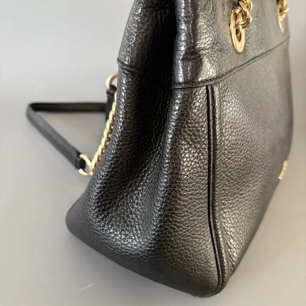 Coach Purse Brooke Chain Carryall Black Polished Pebble Leather EXCELLENT!